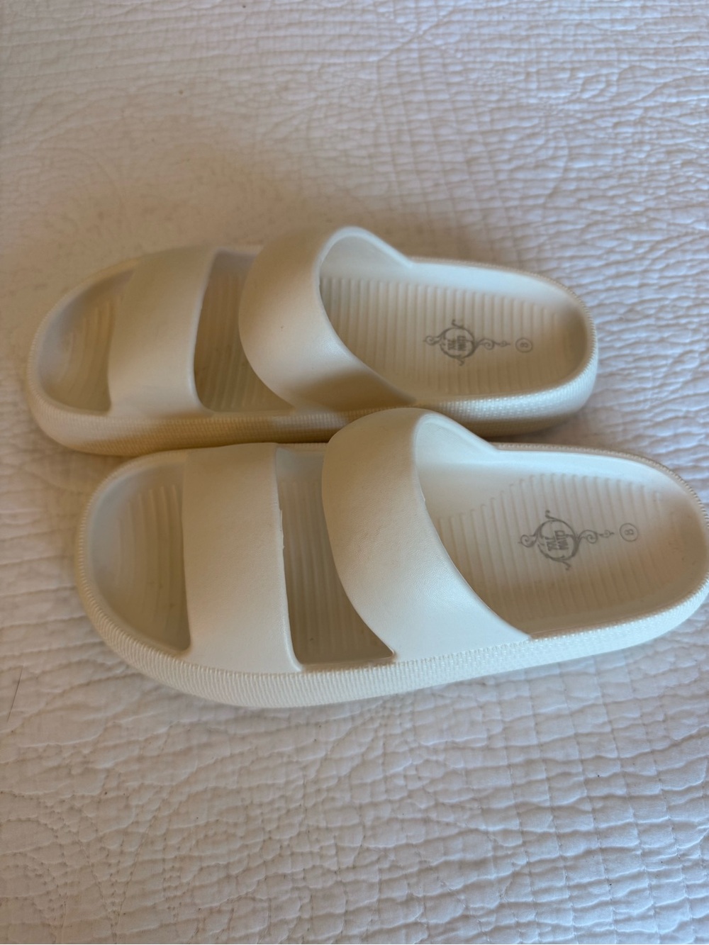 Kids Cream Slide Sandals - Comfortable Double-Strap Slip-On